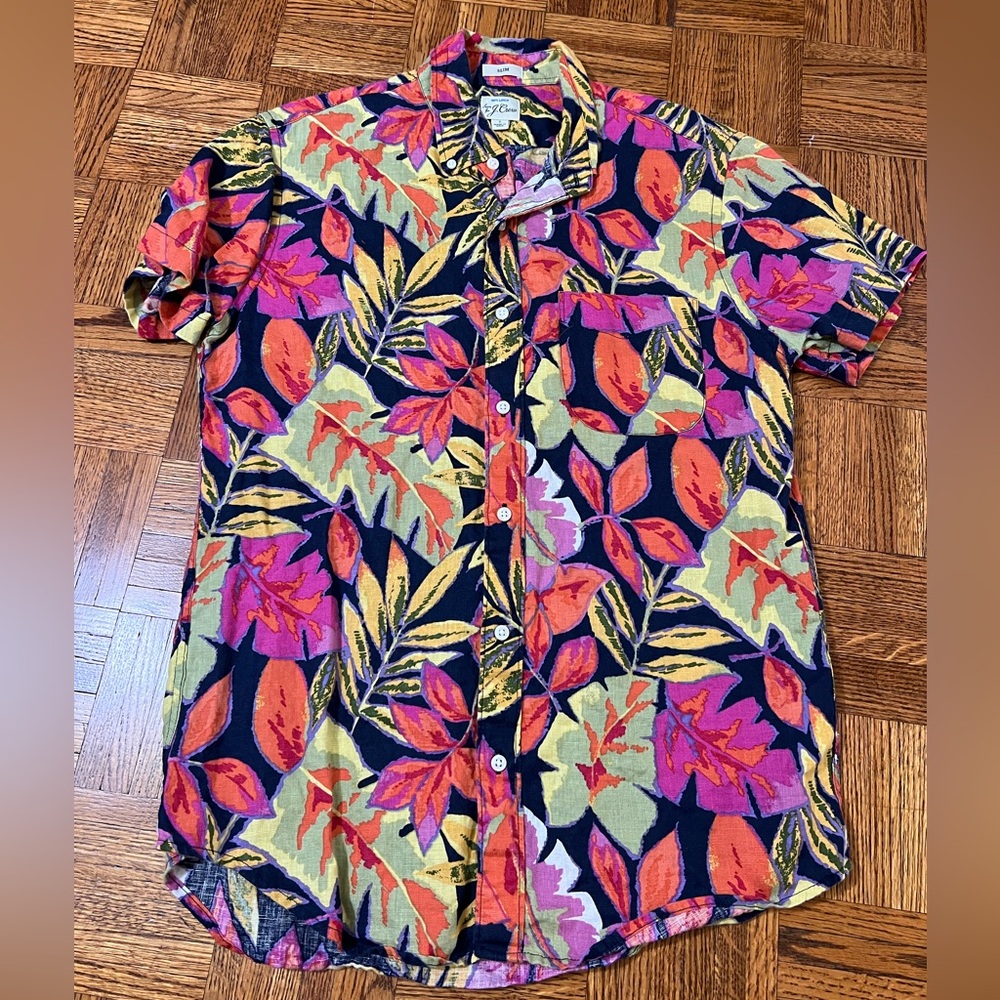 J. Crew Multicolor Tropical Print Linen Small Shirt